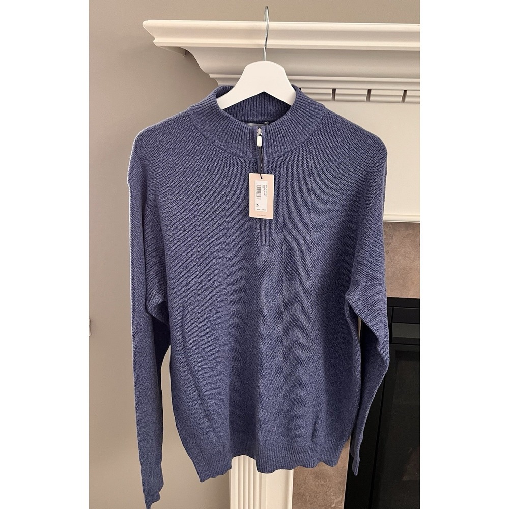 NWT Peter Millar Men's Ocean Blue Nevis Twisted Knit 1/4 Zip Pullover Sweater L - Picture 2 of 10